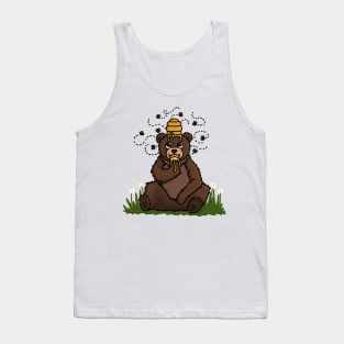 Happy Bear covered in Honey with a Beehive on his head. Tank Top